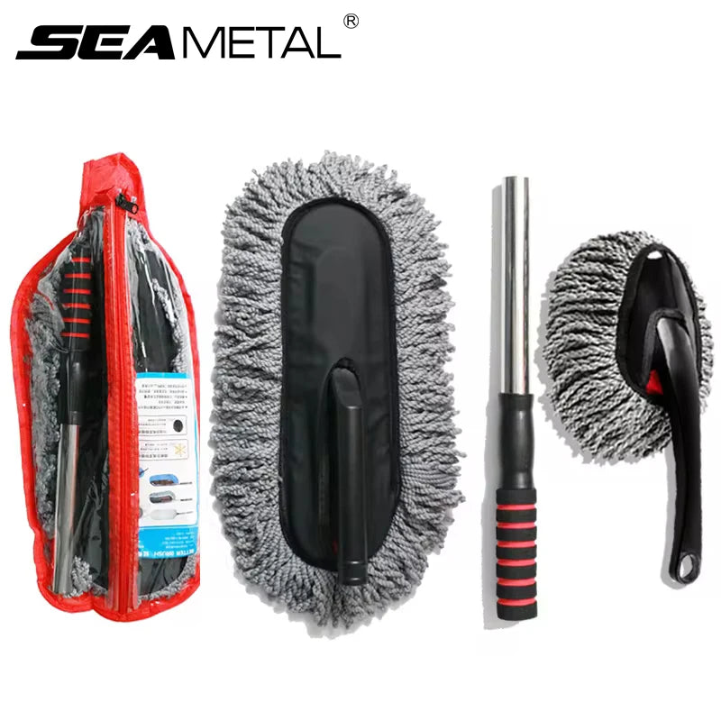 SEAMETAL Microfiber Car Washing Mop Scalable Handle Dust Remover Cleaning Brush Kit Soft Hair Car Detailing Duster Mop Wash Tool