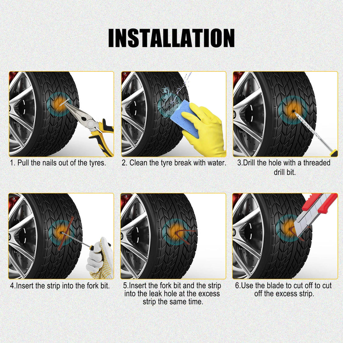 42-Piece Tire Puncture Repair Kit – Plugs, Tools & Glue – image 4