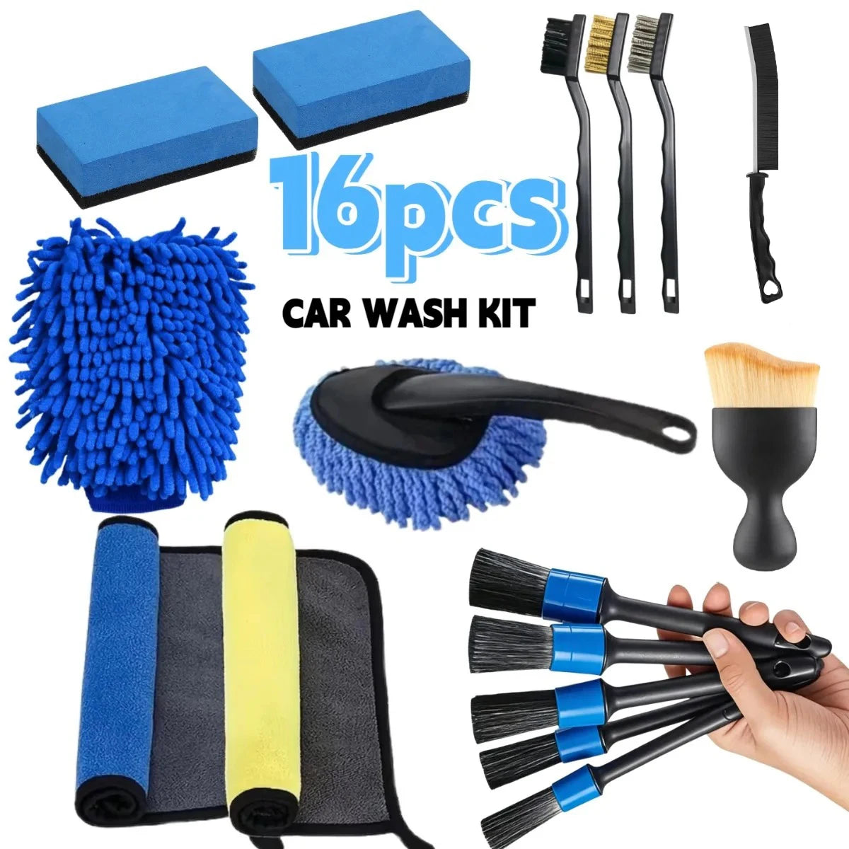 16/20pcs Car Cleaning Tool Set Air Conditioning Vents Seat Gaps Various Detail Brushes Uses For Home Car Washing Motorcycle
