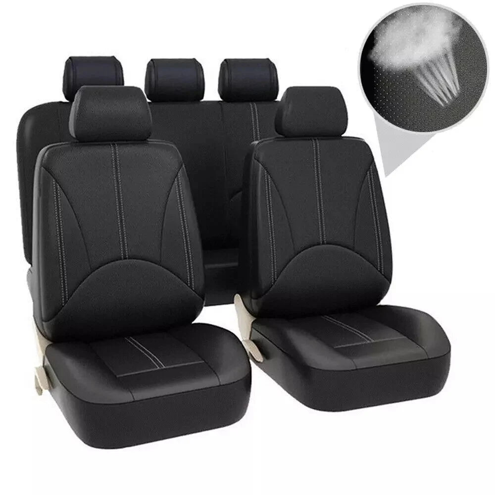 9-Piece PU Leather Car Seat Cover Set – Black, Universal Fit – image 7