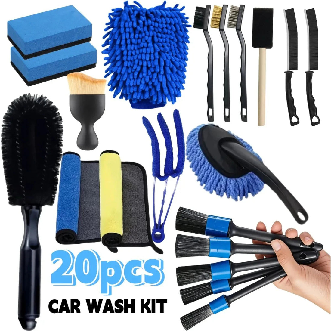 Car Detailing Brush Set – 16 or 20 Pieces for Vents, Seats & Wheels