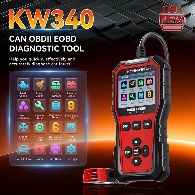 KONNWEI KW340 OBD2/EOBD Scanner – Battery, O2 & Live Data Tests – image 2