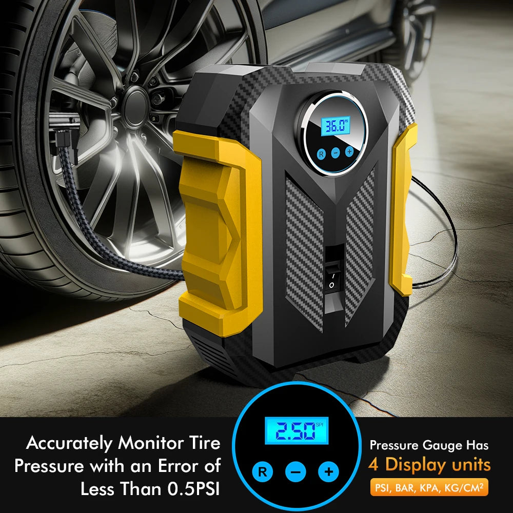 Carsun 150Psi 12V Inflator: Digital Display, Led Light, Smart Tire Pressure, 3m Cord - for Cars, Bikes, Balls