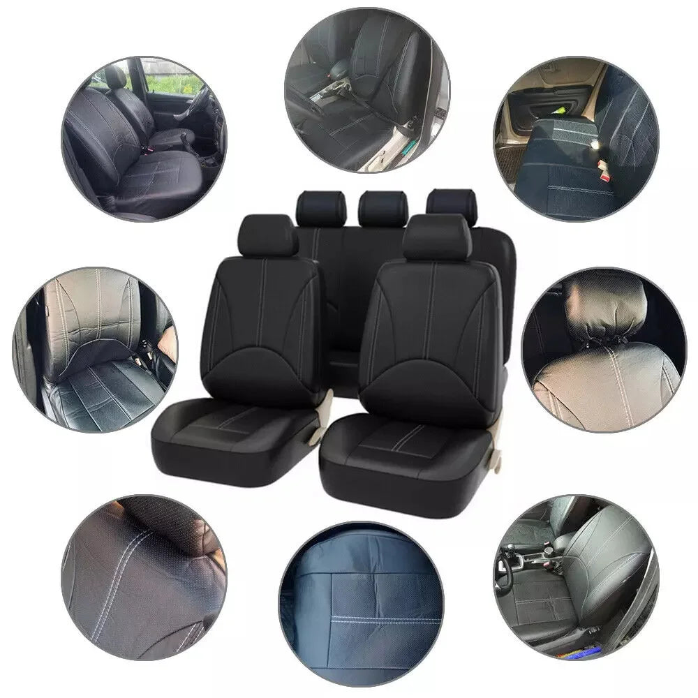 9-Piece PU Leather Car Seat Cover Set – Black, Universal Fit – image 6