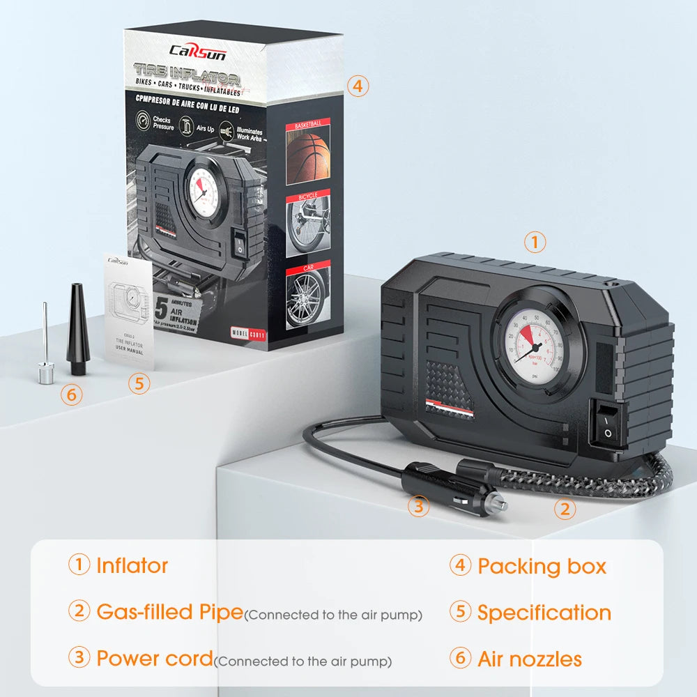 CARSUN Mini 12V Air Compressor – Portable Tire Inflator – image 6