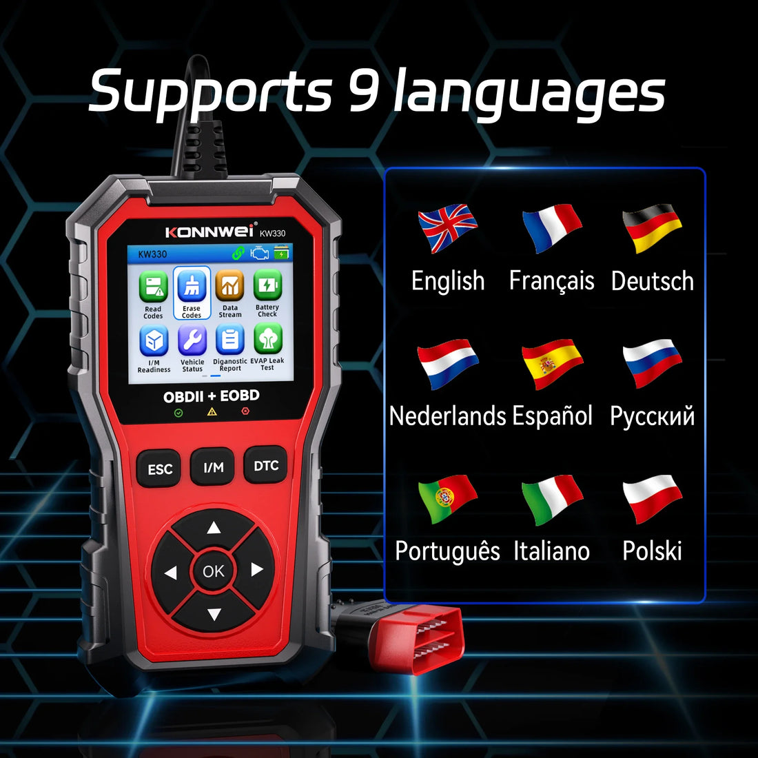 KONNWEI KW330 OBD2 Scanner & Battery Tester – 2.8" Colour Screen – image 5